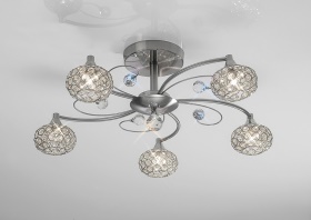 Cara Satin Nickel Crystal Ceiling Lights Diyas Flush Crystal Fittings
